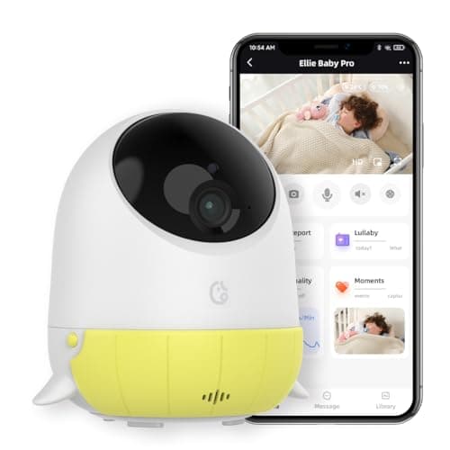 Ellie Baby Monitor with Camera and Audio, Face Covered Alert, AI Cry Soothing Lullaby, 2K HD Camera, Auto Photo Capture, Virtual Fence, Infrared Night Vision, Sleep Analysis, Temp& Humidity Detection