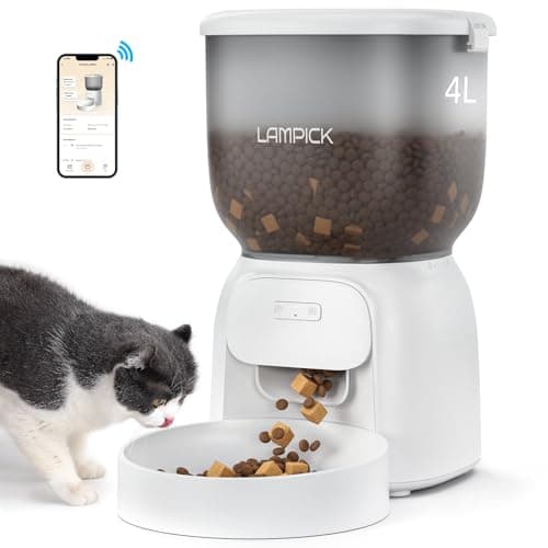 LAMPICK Smart Automatic Cat Feeder - WiFi Cat Food Dispenser with APP Control Up to 15 Portions((8g/Portion) 10 Meals Per Day, Dual Power Supply Pet Feeders for Cats/Dogs (4L/16.9 Cups)