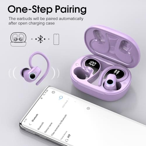 Wireless Earbuds, Bluetooth 5.3 Headphones Sport, In Ear buds Wireless Earbuds Bluetooth 50H Playtime LED Display, Deep Bass Stereo Noise Cancelling Headphones, IP7 Waterproof Earphones, Bright Purple 6