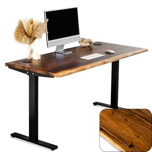 Standing Desk – Walnut Solid Wood Desk, Natural Live Edge, Adjustable Height Dual Motor, Sit Stand for Home Office (Black, W48 x D27)