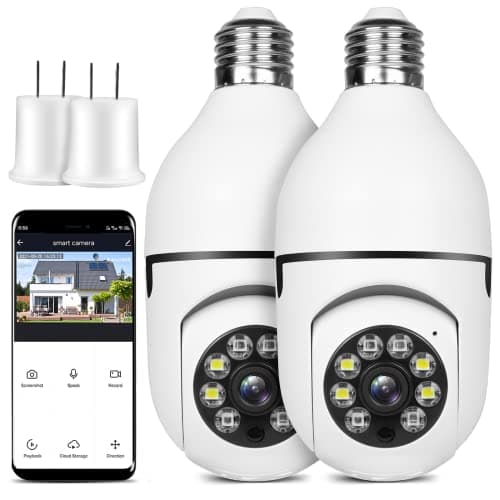 OFYOO Light Bulb Security Camera Wireless Outdoor Indoor 2.4G WiFi Security Cameras for Home Security 360° PTZ Camera Motion Detection and Alarm Two-Way Audio Based E27 Light Bulb Socket