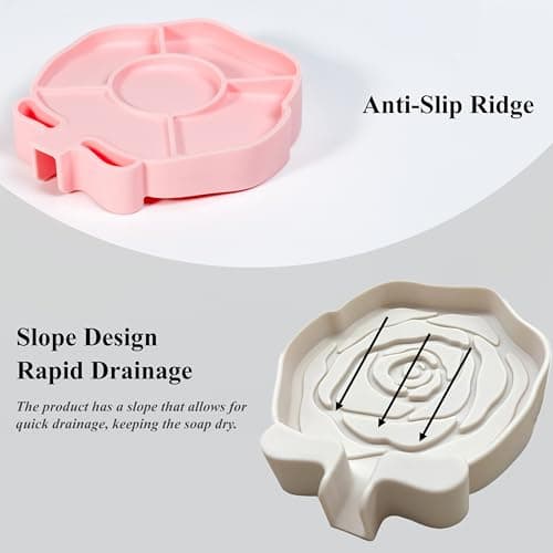 3PC Self-Draining Silicone Soap Dish, Soap Holder/Tray/Saver for Shower, Bathroom, Kitchen, Bathtub, Keep Soap Dry and Easy to Clean (Light Color) 5