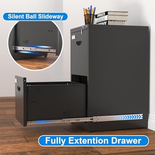 Metal 2 Drawer File Cabinet with Lock, Heavy Duty Filing Cabinet, Black Locking File Cabinet for Home Office, Vertical Steel File Storage Cabinet for Hanging Letter/Legal/A4/F4 Size-Assembly Required 5