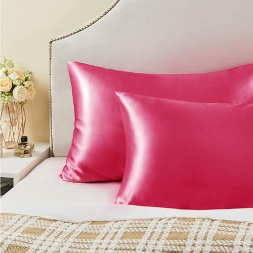 BEDELITE Satin Pillowcase with Zipper 2 Pack, Hot Pink Pillow Cases Standard Size, Super Soft and Cooling Similar to Silk Pillow Cases, Gift for Women Men(20x26 Inches) 6
