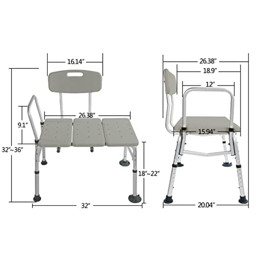 Winado Tub Transfer Bench for Bathtub with Backrest & Armrest, Supports up to 330 lbs Aluminium Alloy Bath Chair, Gray 8