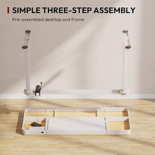 SANODESK Standing Desk with Drawer, Electric Height Adjustable Home Office Desk with Storage & USB Ports, 48 inch Maple Wood Tabletop/White Frame 6