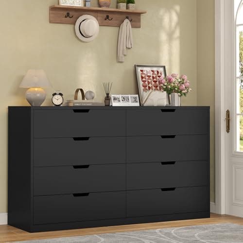 HAUOMS Modern 8 Drawer Dresser, Black Chest of Drawers for Bedroom,Closet Dressers with Drawers for Living Room, Entryway, Hallway