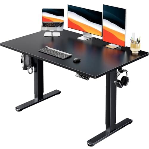 HUANUO Electric Standing Desk, Whole Piece Desktop, Adjustable Height Computer Desk, 4 Height Memory Settings, Sit Stand Up Desk for Home Office, 48" x 30", Black
