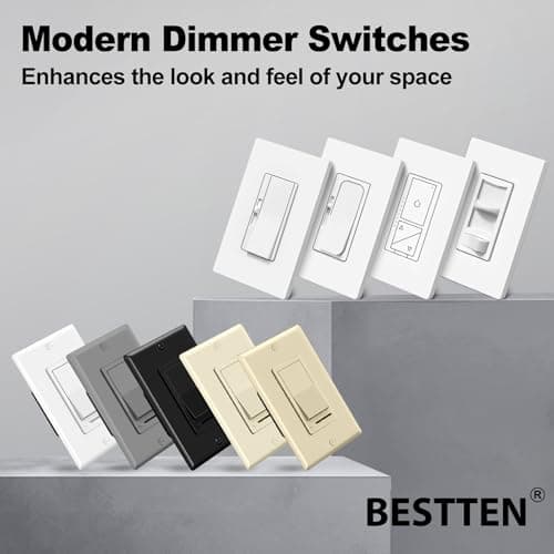 BESTTEN 2 Pack Dimmer Light Switch, Universal Lighting Control, Single Pole or 3 Way, Compatible with LED Dimmable Lamp, CFL, Incandescent, Halogen Bulb, Decorator Wallplate Included, UL Listed, White 9