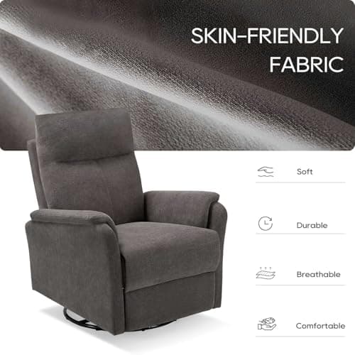 COLAMY Swivel Recliner Chair with Footrest, Strong Glide Chair High Back with Double-Layer Cushion, Rocker Recliner for Nursery & Living Room, Bedroom, Charcoal 6