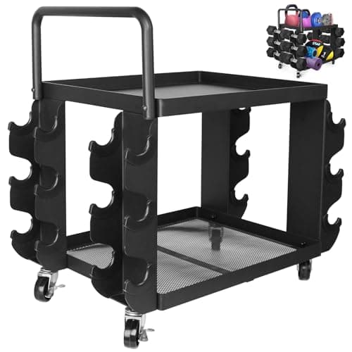 Dumbbell Rack Stand Only - Home Gym Equipment Storage Rack with Rubber Covers & Wheels - Compact Mobile Cart Design for Kettlebells, Yoga Mats & Fitness Gear