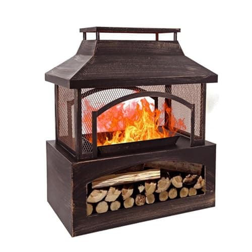 37" Outdoor Fireplace, Wood Burning Fire Pits with Wood Storage and Removable Fire Grill, Chiminea Outdoor Fireplace for Patio, Garden, Party, Camping