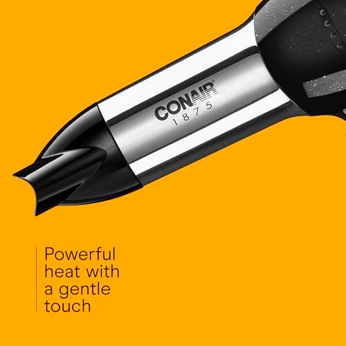 Conair Hair Dryer, 1875W Full-Size Hair Dryer with Ionic Conditioning, Blow Dryer, Tourmaline Ceramic Technology for Quick Drying, Black/Chrome 5