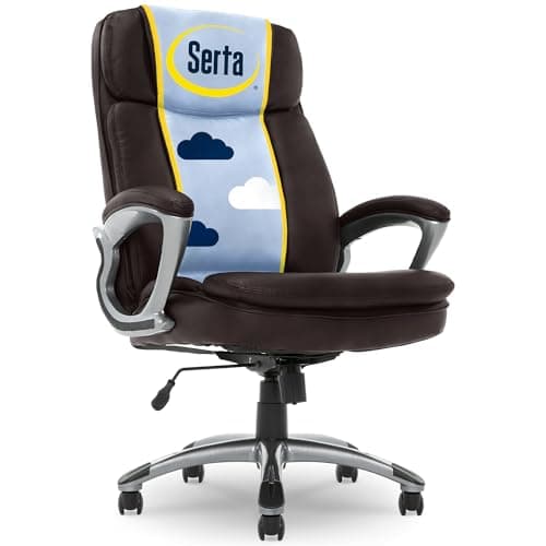 Serta Fairbanks Big and Tall Executive Office Chair - Ergonomic High Back Computer DeskChair with Lumbar Support, Memory Foam Seat Cushion, Padded Armrests, Bonded Leather, 350 lb Capacity - Brown