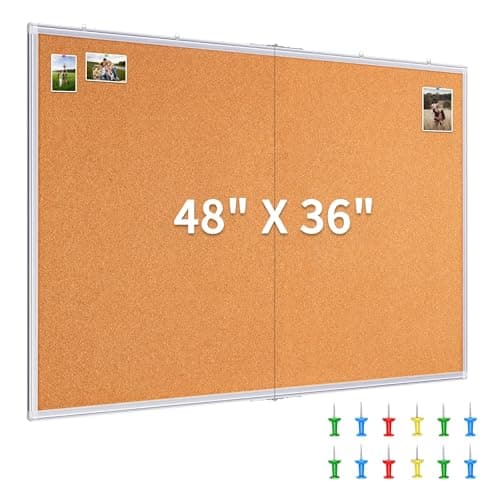maxtek Large Cork Board 48 x 36 in, Bulletin Board for Walls, 4'x 3' Extra Aluminum Framed Corkboard, Foldable Wall Mounted Pin Memo Notice Cork Board for Office, Home Wall Display