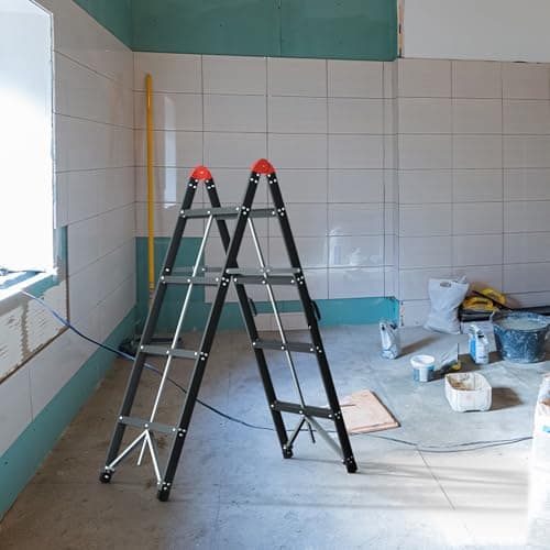 APARECIUM Foldable Twin Front Ladder, Collapsible A Frame 4-Step Ladder, Compact Step Stool with Wide Anti-Slip Pedal, Metal Portable Lightweight Ladder, EN131, 375lb Capacity 9