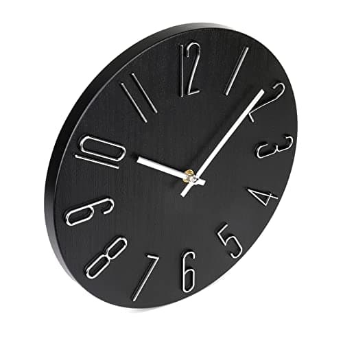 jomparis Wall Clock 12" Silent Non-Ticking Modern Style Wooden Wall Clocks Decorative for Office Home Bedroom School (Black) 6