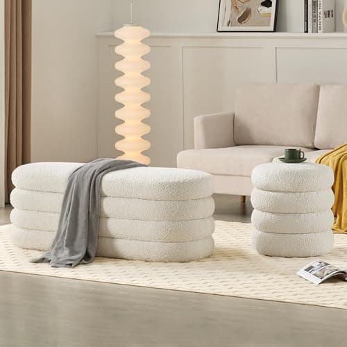 Busaurus Storage Ottoman Bench 49.2 Inch Upholstered Fabric Storage Bench for Bedroom End of Bed Aesthetic Large Oval Ottoman for Living Room Entryway (Ivory) 7