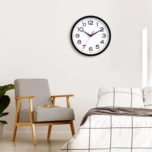 DAXSMY Wall Clock Silent Non-Ticking Modern Clock Battery Operated 8 Inch Small Classic Analog Decorative for Kitchen, Living Room, Office, Bedroom, Bathroom (Black) 8