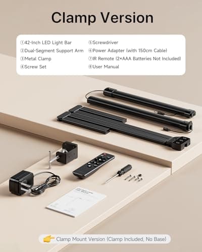 ONEMIX 42" LED Desk Lamp with Clamp, Architect Desk Light with Remote, Adjustable 4-Segment Bar, 1800LM Bright, Eye-Caring Desk Lamp for Home Office, Reading, Study, Dual Monitors, Workbench (Black) 6