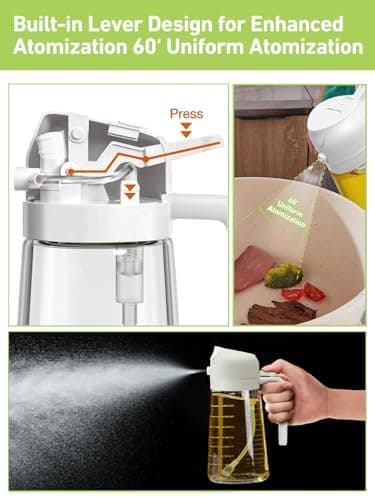 2 in 1 Oil Dispenser And Oil Sprayer for Kitchen, 2 in 1 Oil Sprayer Came With Some Stickers With Various Oil Labels, 420ml/14oz Oil Sprayer Perfect for Cooking, Air Fryer, BBQ, Baking, Salad - White 6