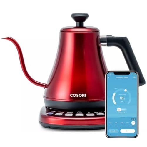COSORI Smart Gooseneck Kettle Electric for Pour-Over Tea & Coffee with Variable Presets Stainless Steel 0.8L Red