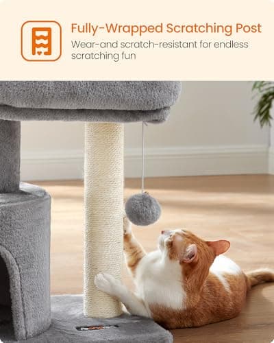 Feandrea Cat Tree, Small Cat Tower with Sisal Scratching Post, Plush Condo with Padded Perch, for Small Spaces, Kittens, Light Gray UPCT50W 7
