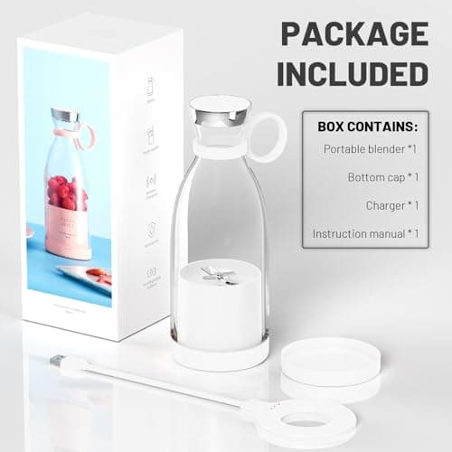 OTPEIR Portable Blender for Shakes and Smoothies with 11.83 Oz Travel Cup and Lid,Durable Stainless Steel Blades for Juice Blending Performance, White 9