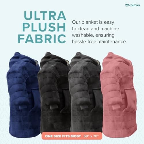 Calmier Wearable Weighted Blanket Hoodie 10Lb – Sensory Clothing – One-Size Glass Bead Wearable Weighted Blankets for Adults, Grey, Adjustable 5