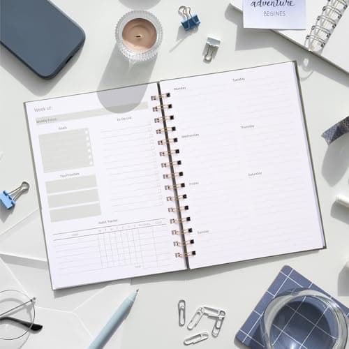 Undated Weekly and Monthly Planner Spiral Bound- Weekly Goals Notebook, To Do List, Habit Tracker Journal, Academic, Aesthetic, Stylish School or Office Supplies(6.1" x 8.4" - Green) 6