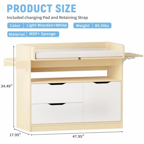 DEYGIA Baby Changing Table Dresser with 3 Drawers and 1 Storage Shelves, Can be Used as a Baby Dresser with Pad, a Changing Table with Drawers (Light Wooden and White) 7