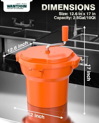 Wantjoin Commercial Salad Spinner - 2.5 Gallon Salad Dryer w/Aluminum Handle & Draining Hose, 10Qt Manual Salad Spinner for up to 3 Heads of Lettuce Spinner Large for Catering Kitchen 6