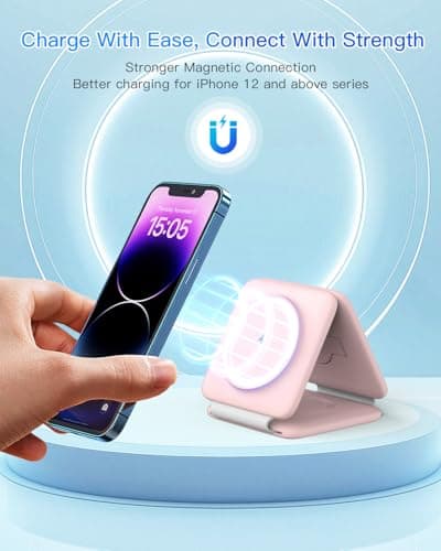 Charging Station for Apple Multiple Devices: 3 in 1 Foldable Magnetic Wireless Charger Stand - Travel Charging Dock Compatible with iPhone 16 15 14 13 12 Pro Max Plus Apple Watch AirPods 7