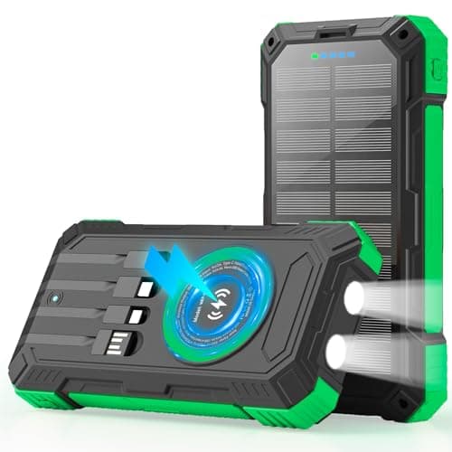 YOLOSKS Solar Charger Power Bank 49800mAh Wireless Portable Phone Charger, 22.5W QC3.0 Fast Charging Built in 4 Cables with USB C 6 Outputs & 2 Inputs for All Cell Phone