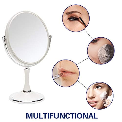 YEAKE Vintage Table Mirror with Stand 8-inch Double Sided Swivel 1X/3X Magnification Desk Mirror with Silver Style 13 Inch Height Standing Tabletop Makeup Vanity Mirror(Oval) 5