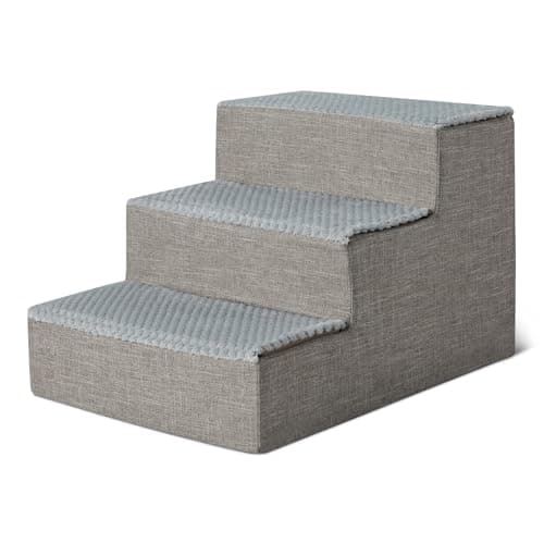 Amazon Basics Dog Steps, 14.4" H, 3-Step Pet Stairs with Non-Slip Bottom for Bed Couch and Sofa, Indoor Dogs and Cats, Grey
