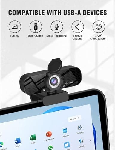Tewiky Full HD Webcam with Built-in Microphone and Rotatable Tripod, 1080P Video and Wide Angle Camera, Privacy Cover, for Desktop PC or Laptop Computer 6