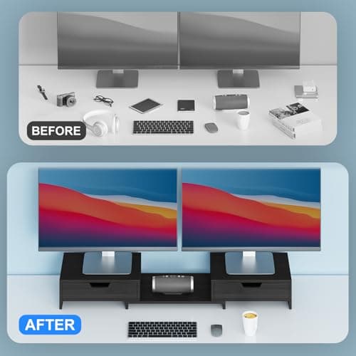 Epesoware Computer Monitor Stand Riser with 2 Storage Drawers for Desk, Premium Bamboo Monitor Shelf for Laptop Computer iMac, No Assembly Required, Black 6