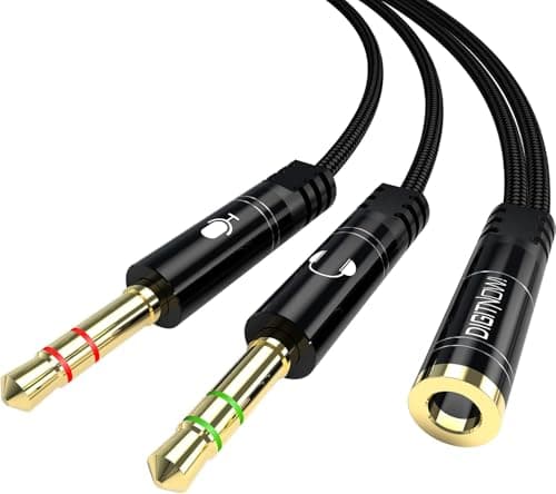 DigitConver Headphone Splitter Cable for Computer,3.5mm Female to 2 Dual Male Headphone Microphone Y Splitter Cable Mic Audio Stereo Jack Earphones Port Cord Gaming Headset to PC Laptop Adapter Black