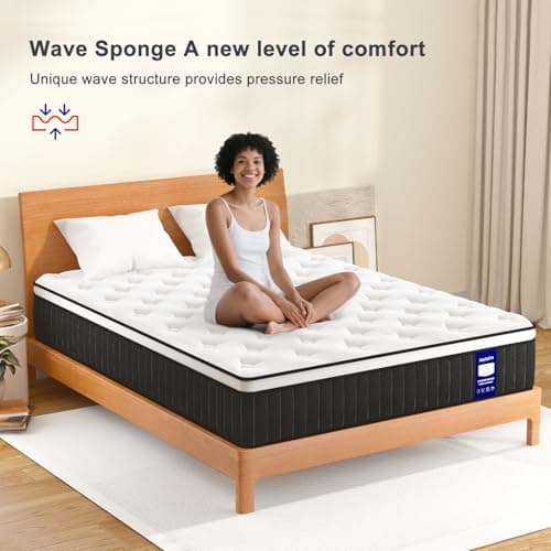 Anyhot,Queen Mattress,10 Inch Medium Firm Hybrid Bed Mattresses,Queen Mattress Size with High Density Foam and Independent Pocket Springs,Release Pressure,Cool and Breathable 7