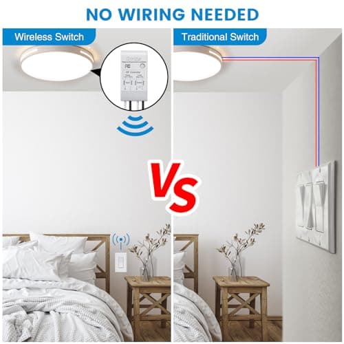 Wireless Light Switch and Receiver Kit, Ortis 300ft RF Range Wireless Wall Switches for Lights, Fans, Battery Included, No Wiring Needed 5
