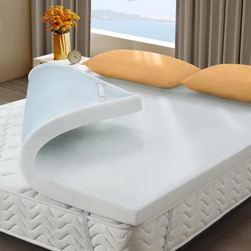 3 Inch Queen Memory Foam Mattress Topper, Cooling Gel Bed Topper with Premium Removable Skin-Friendly Non-Slip Cover, High Density Ventilated Mattress Pad CertiPUR-US & Oeko-Tex Certified, White