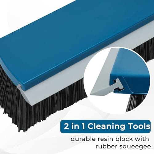 16-Inch Push Broom Outdoor with Rubber Squeegee and 58" Long Handle, 2 in 1 Commercial Broom Brush with Stiff Bristles for Deck Patio Garage Warehouse Driveway Concrete Floor Cleaning Scrubbing 5