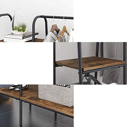 DlandHome Free-Standing Garment Clothing Racks, Home Metal Clothing Rack with 4-Tier Storage Shelves and Hanging Rod Closet Storage Organizer Clothing Rack for Bedroom Living Room Entryway,Retro 6