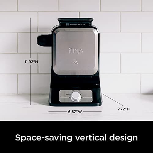 Ninja Belgian Waffle Maker Pro | Vertical Design | 5 Shade Settings with Precision-Pour Cup & Chef-curated Recipe Guide | Black & Silver | BW1001 8