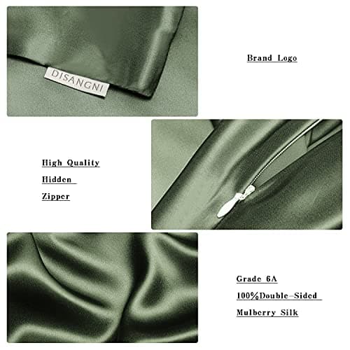DISANGNI 100% Silk Pillow Cases 2 Packfor Hair and Skin,with Hidden Zipper 22 Momme Both Sides Pure Natural Mulberry Silk Real Silk Pillow Case (2 pc Standard Size 20"x26" Green) 5