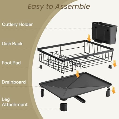 SNTD Dish Drying Rack - Small Dish Rack for Kitchen Counter, Stainless Steel Dish Drainer with Utensil Holder and Drainboard, 11" W x 15" L (Black) 8