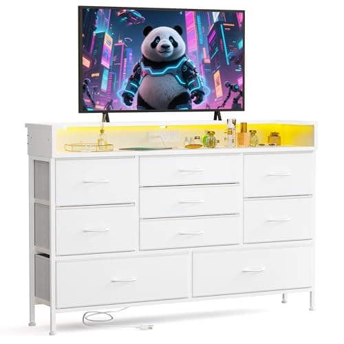 Fixwal White Dresser for Bedroom TV Stand with Drawers for Bedroom LED Girl Dresser