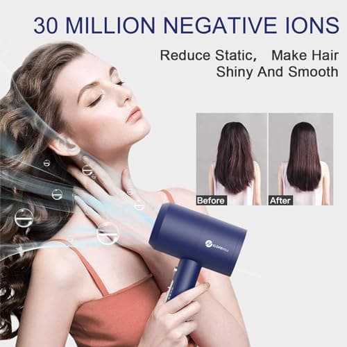 Slopehill Professional Ionic Hair Dryer, Powerful 1800W Fast Drying Low Noise Blow Dryer with 2 Concentrator Nozzle 1 Diffuser Attachments for Home Salon Travel (Prussian Blue) 5