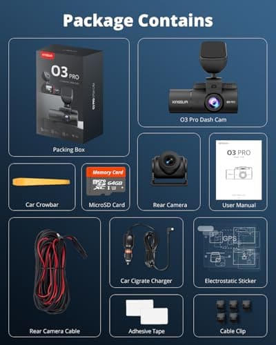 Kingslim 3 Channel 5G WiFi Dash Cam with 64GB Card, 2.5K/1080P Front and Rear Inside Dashcam, 2.5K/1080P/1080P Three Way Dash Camera for Cars Auto IR Night Vision, Loop Recording, APP Control(O3PRO) 7